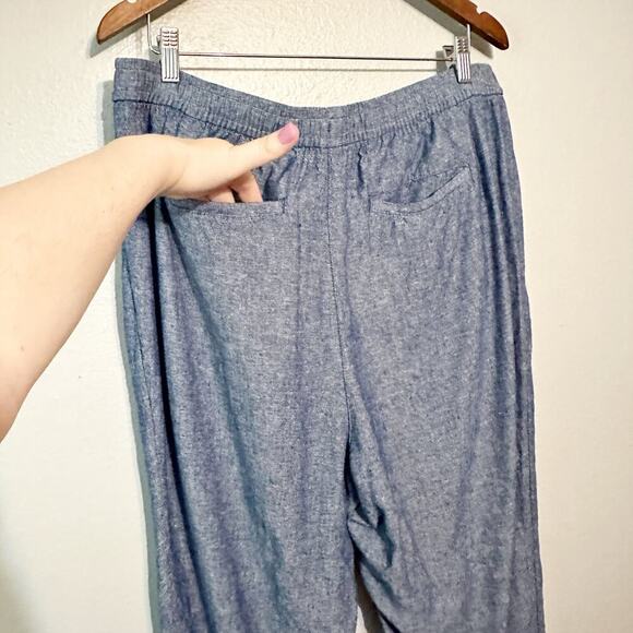 Old Navy Women's Blue Linen Blend Pull on Tapered Pants Pockets Size Large TALL - Picture 8 of 12